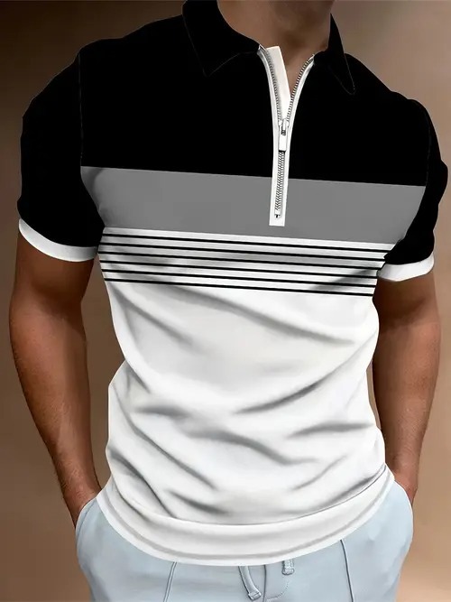 2025 nuevo producto Amazon nuevo estilo europeo y americano casual transfronterizo todo fósforo color de manga corta cremallera camisa POLO MB13