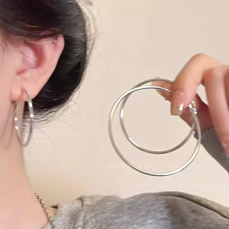 S925银针欧美夸张简约耳圈女轻奢小众高级感气质素圈独特耳环耳饰