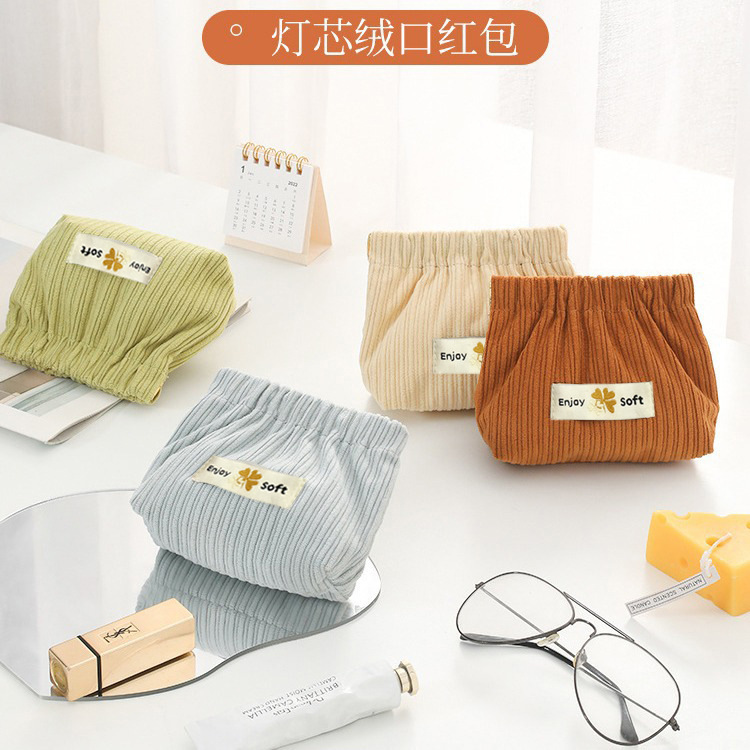 La metralla lápiz labial bolsa de pana portátil de almacenamiento pequeña bolsa de gran capacidad portátil simple bolsa de cosméticos creativos