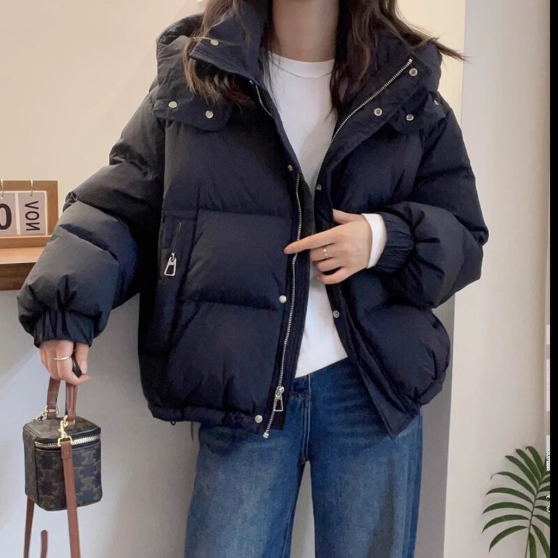 棉服女短款2025新款韩版宽松大码棉衣时尚连帽百搭薄款棉袄潮|undefined