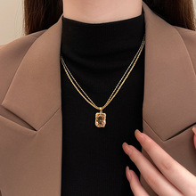 美拉德水晶吊坠双层项链女秋冬毛衣链2024新款气质轻奢高级感项链