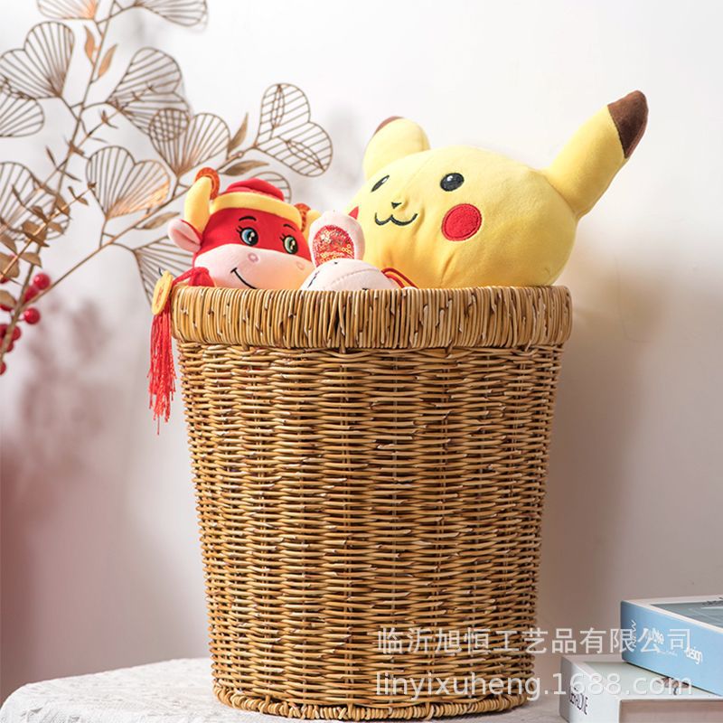 Cesta de almacenamiento de caña de estilo nórdico, armario de escritorio, sala de estar, dormitorio, oficina redonda