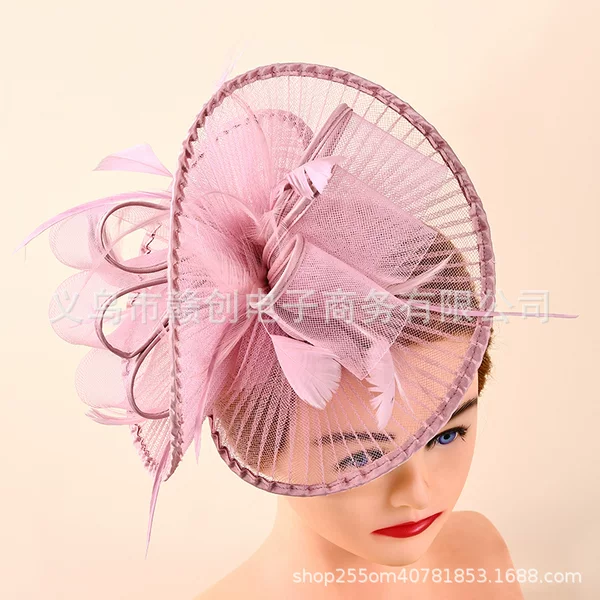 Cross-Border Wholesale Imitation Linen Bridal Headwear, European and American Retro Feather Headpiece with Beads, Floral Mesh for Party and Dance