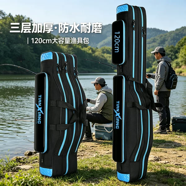 Waterproof fishing gear bag, large capacity fishing bag, large-capacity sea rod bag, multifunctional fishing rod storage bag, fishing supplies