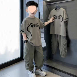男中大童夏季长裤套装薄款2026新款儿童夏装短袖运动服休闲两件套
