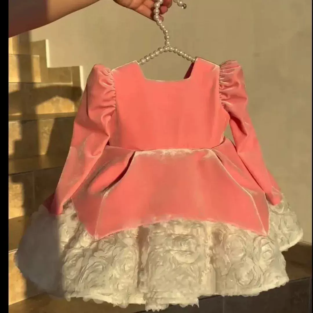 跨境儿童礼服公主裙女孩生日主持人钢琴演出服女童高端走秀秋冬款