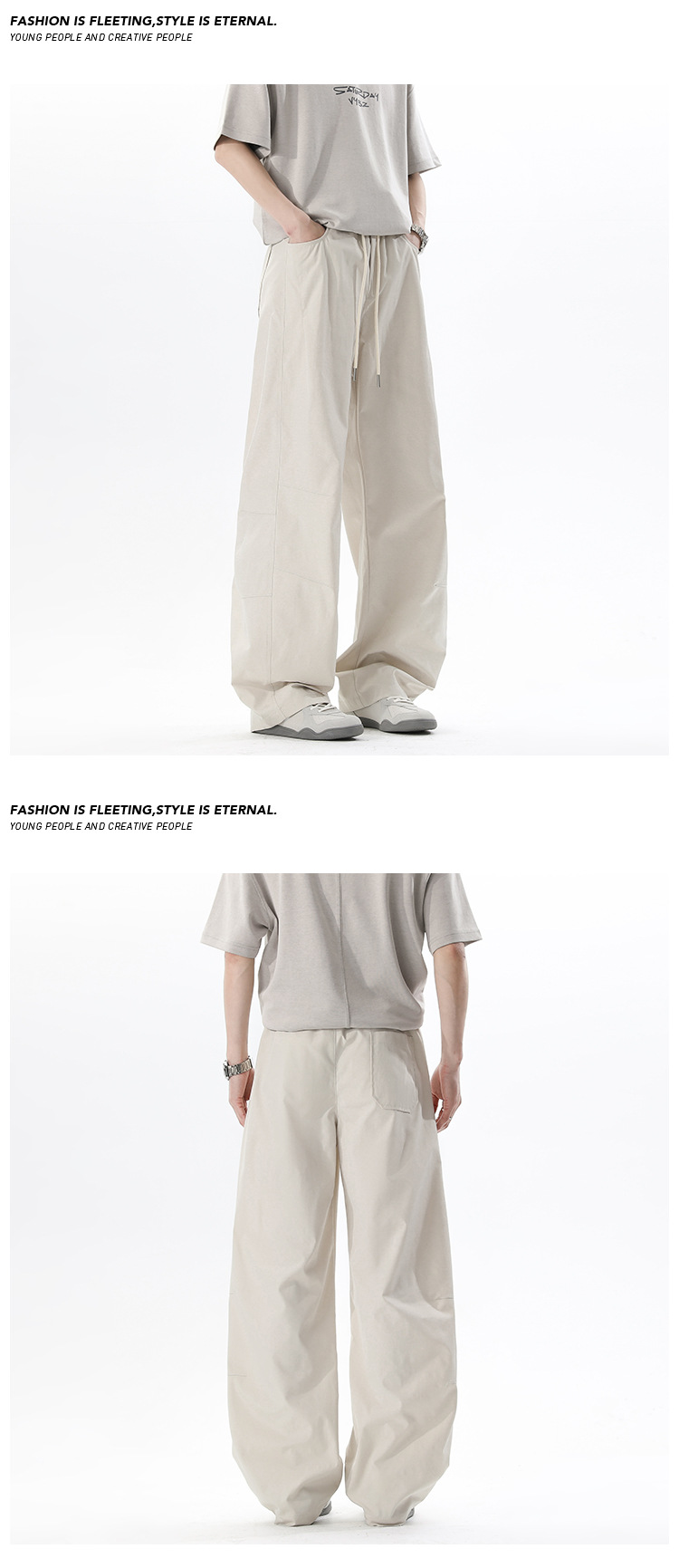 Casual Cargo Trousers With Drawstring For Men And Women, Pleated_voghion.com