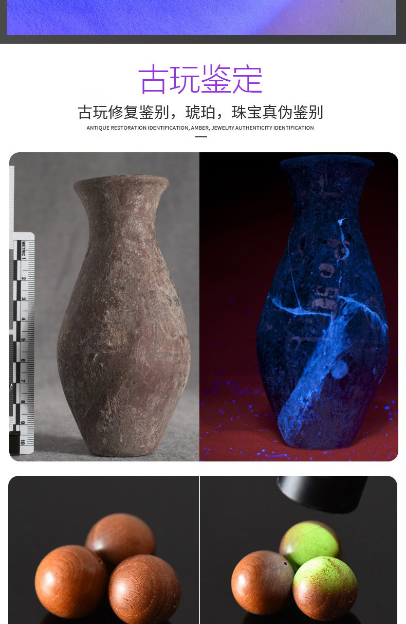 Ultraviolet Flashlight for Identification Using 65Nm Light to Detect Jade, Emerald, Tobacco, Alcohol, and Counterfeit Money, Wood-Style Uv Flashlight