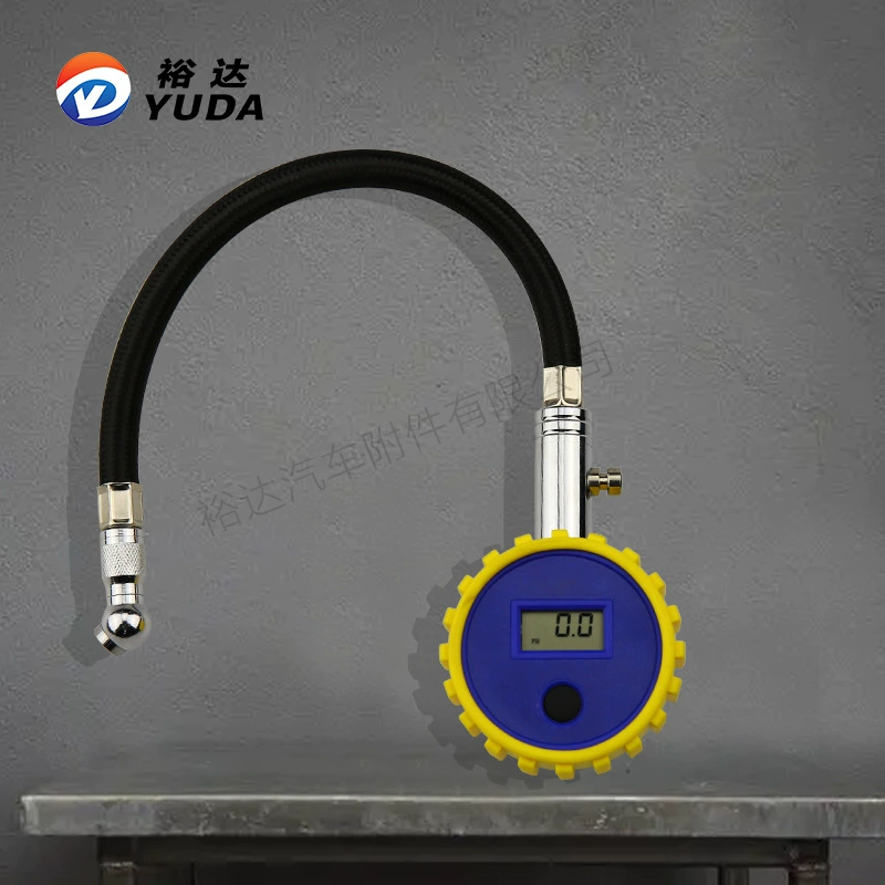 Популярный цифровой дисплей Yuda, манометр для автомобильных шин со шлангом, универсальный манометр для шин, 150 фунтов на квадратный дюйм, медный клапан для сдувания