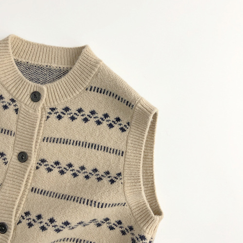 Hanli and Korean style~high-definition jacquard~spring and autumn children's sweaters, knitted vests, fashionable men's and women's trendy treasures, versatile waistcoats