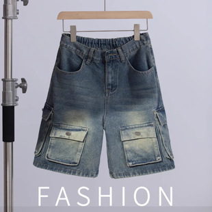 Cargo Shorts Summer Men's Retro Washed Five-Point Pants Couple Multi-Pocket Handsome Street Style Casual Jeans