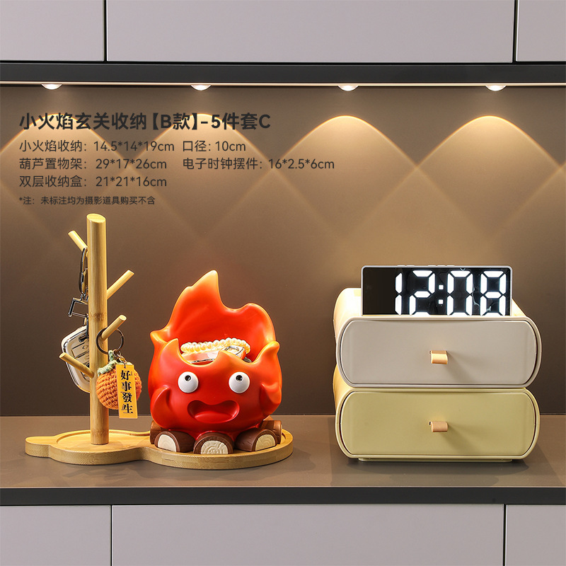 卡西法火焰创意可爱玄关入户钥匙收纳托盘家居桌面摆件树脂工艺品|undefined