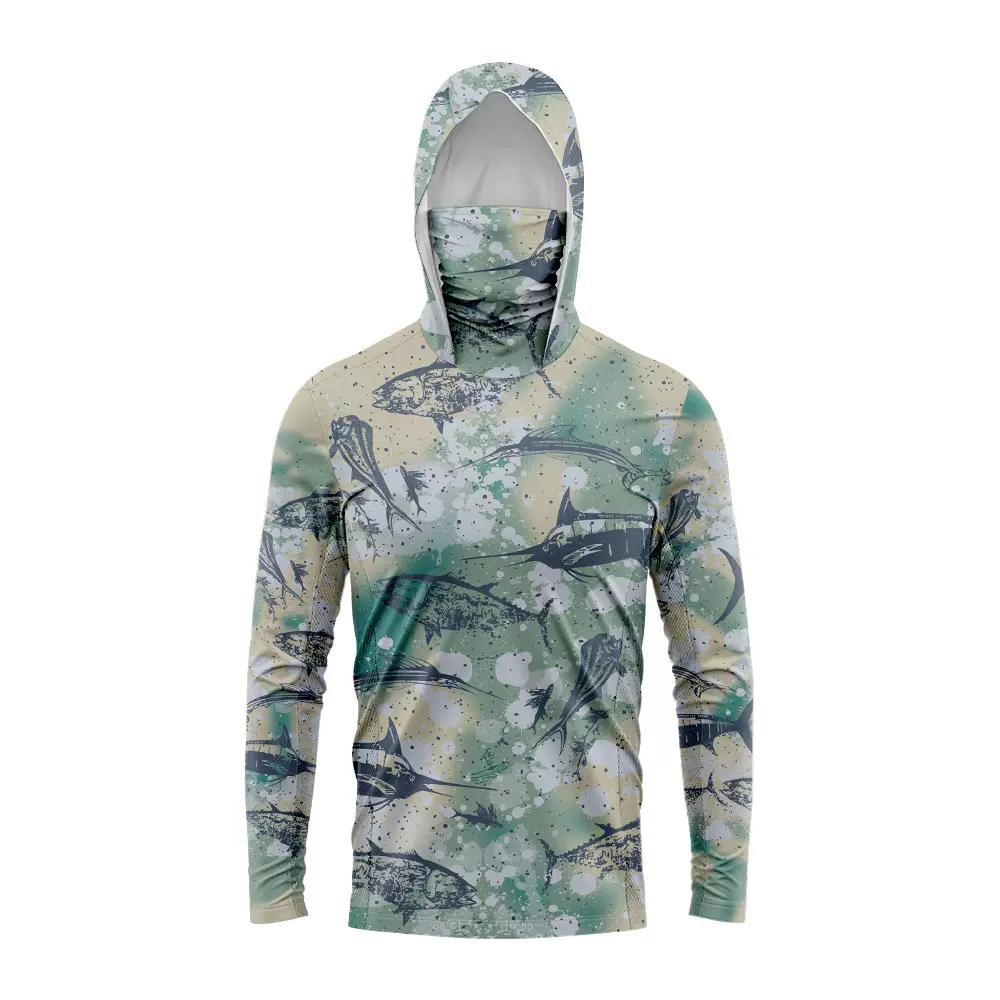 防晒钓鱼服防晒服连帽带面罩路亚迷彩长袖冰丝速干海钓防护服遮阳
