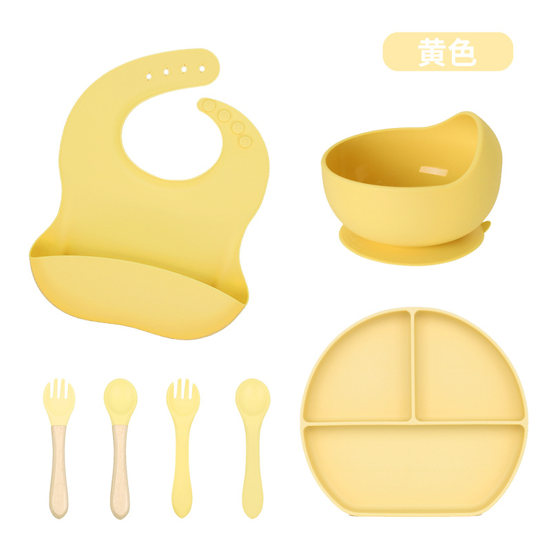 Precio bajo de la fábrica libre combinación de silicona bebé placa niños suplemento alimenticio tazón cuchara taza de agua babero traje