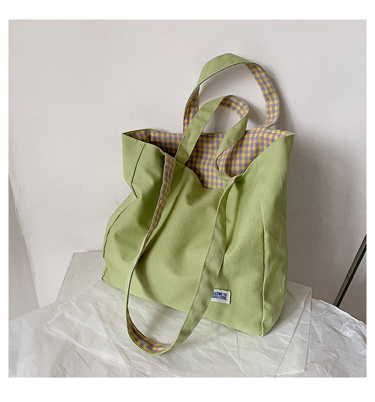 Simple Plaid Shoulder Portable Canvas Bag display picture 4