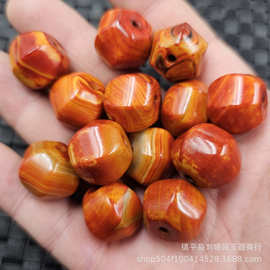 战国红玛瑙六棱珠玉石散珠橘红色玛瑙多棱珠路路通算盘珠隔珠饰品