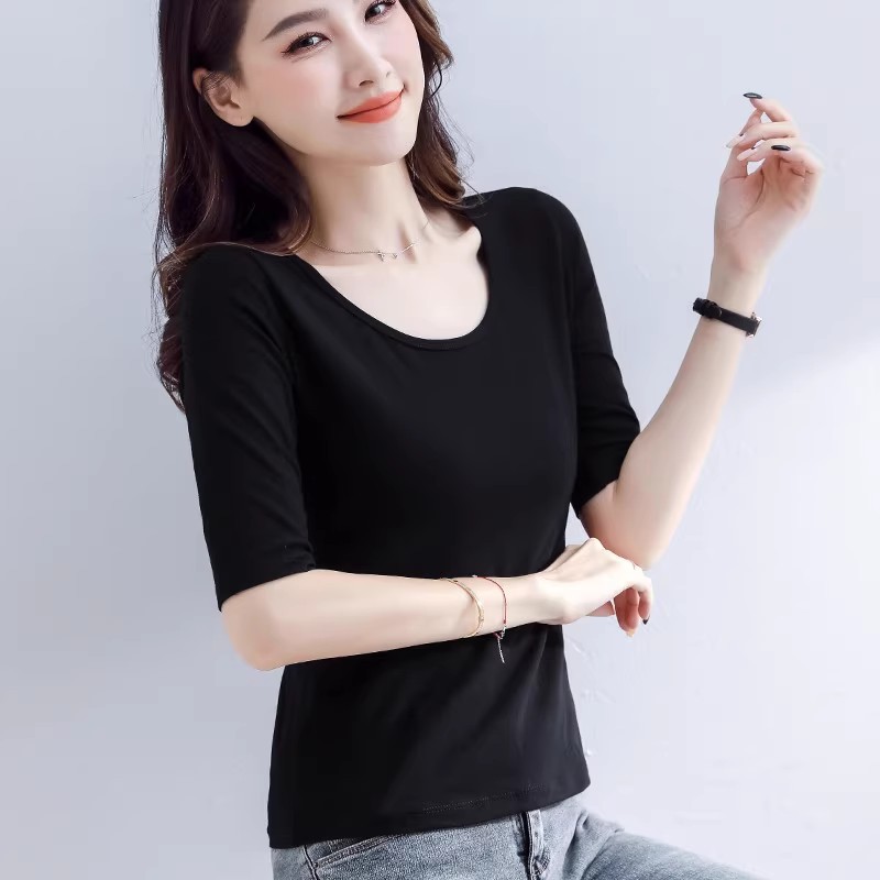블랙 라운드넥 7부소매