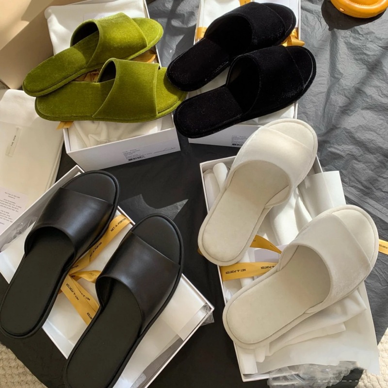 Minimalistische Flache Damen-slipper Aus Leder Und Samt_voghion.com