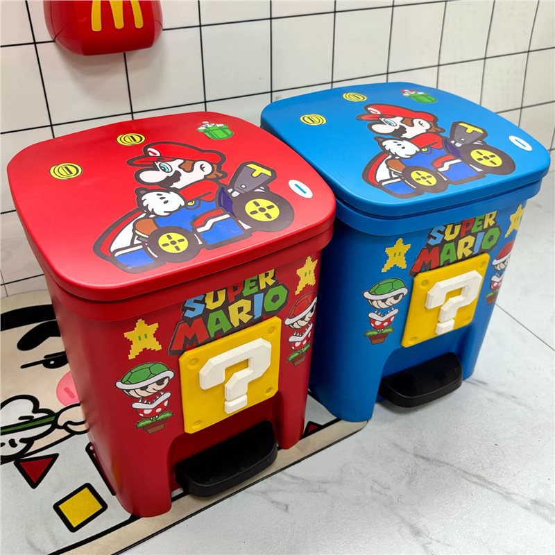 开车马里奥垃圾桶可爱高颜值创意家用卧室卫生间客厅脚踏带盖纸篓