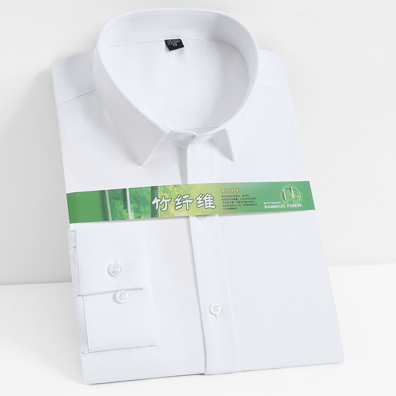 Men's long-sleeved bamboo fiber shirt anti-wrinkle non-ironing casual business formal wear men's shirt professional solid color men's shirt