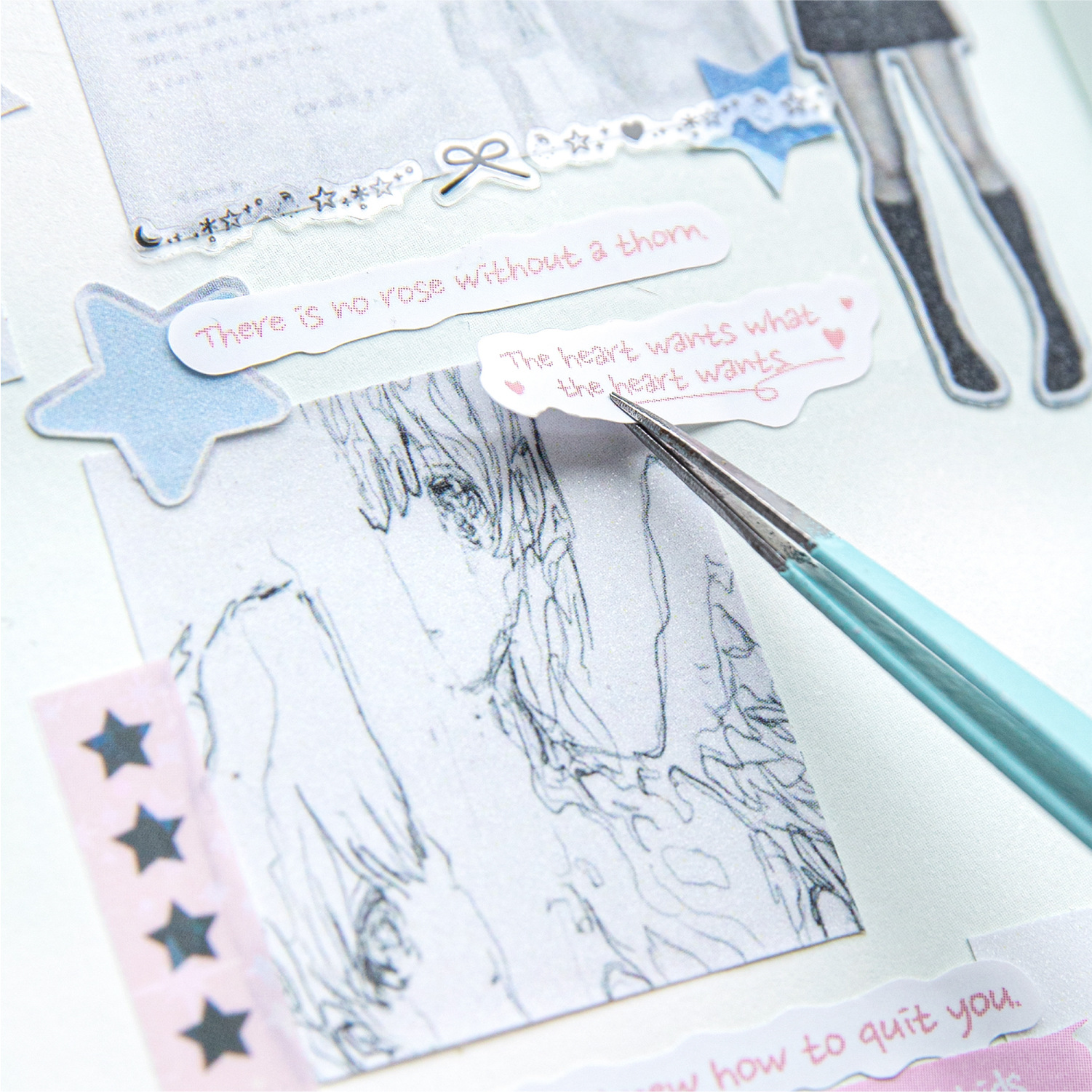 Mo Mo papel estucado simple troquelado y drenaje de residuos cinta collage poema en inglés letra en inglés libro de mano decoración material pegatina