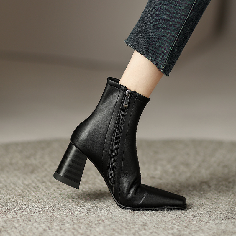 CHIKO Real Square Toe Block Heels Ankle Boots