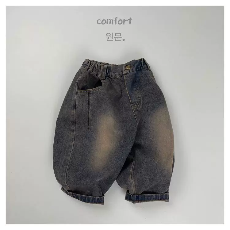 儿童牛仔裤涵曦秋季新款韩版复古小众做旧紫色男女童洋气牛仔长裤