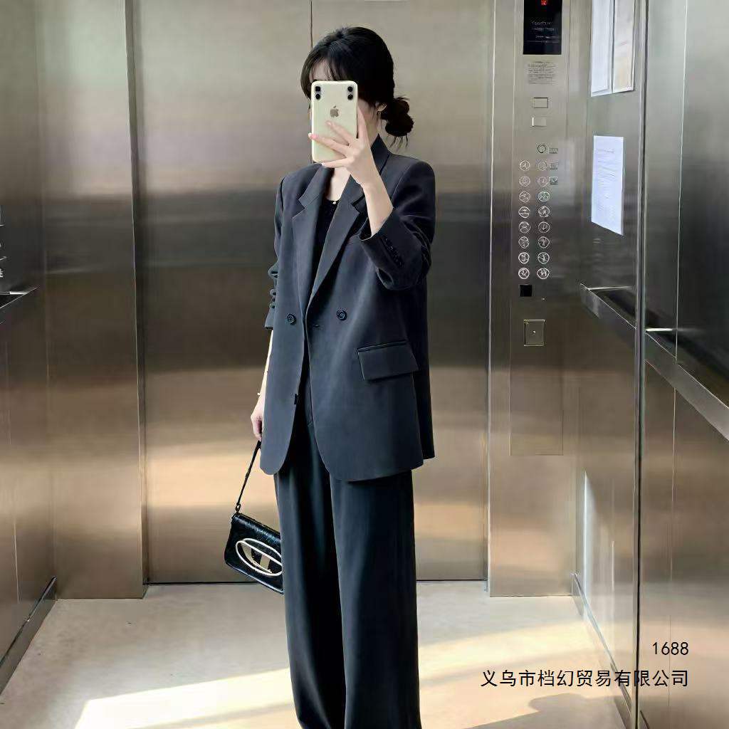 Women's solid color short suit jacket for petite women, 2026 spring and autumn new style professional work uniform straight leg trousers suit set