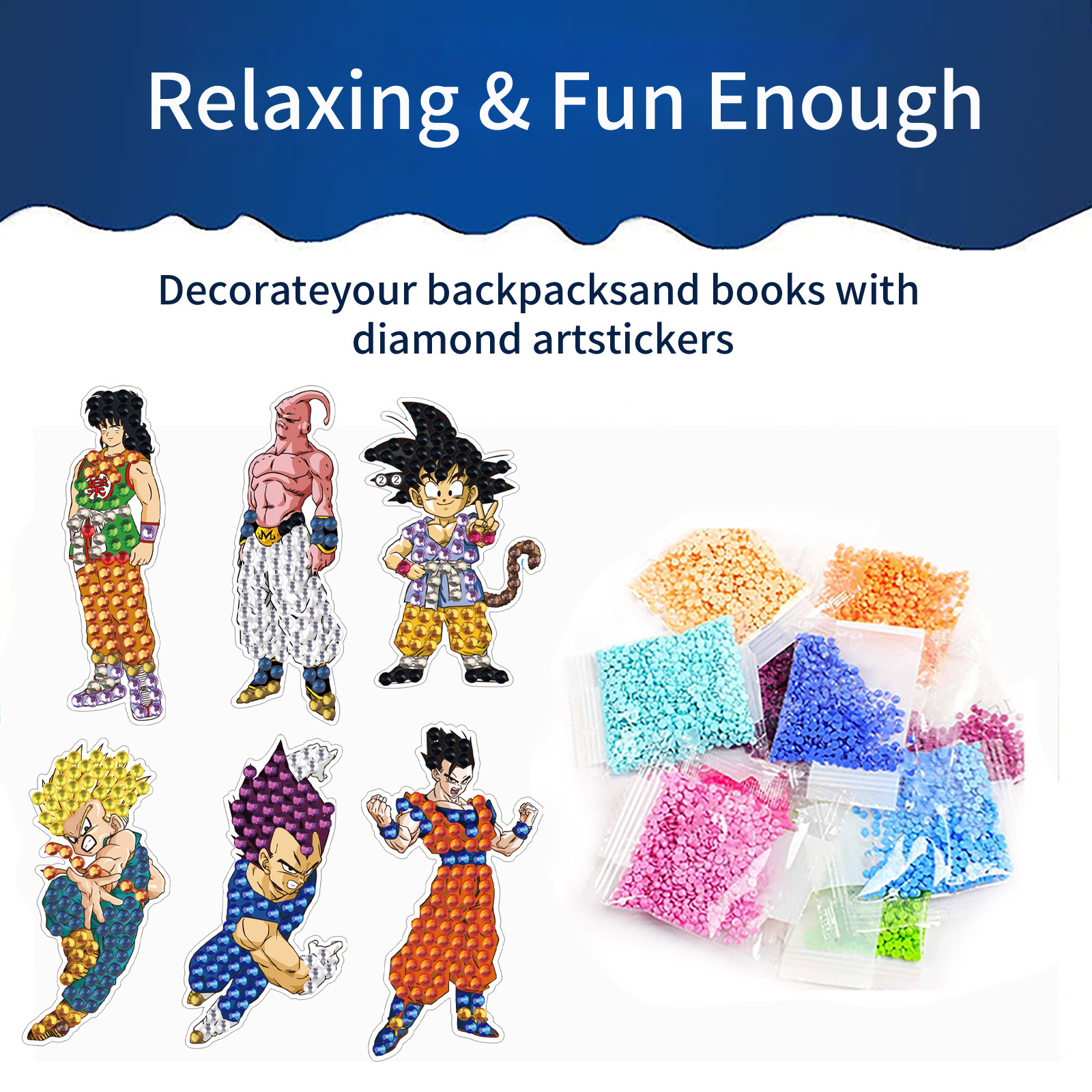 En stock DIY diamante pintura libre pegatinas de dibujos animados Dragon Ball wukong pegatinas de pared pegatinas hechas a mano cristal brillante diamante