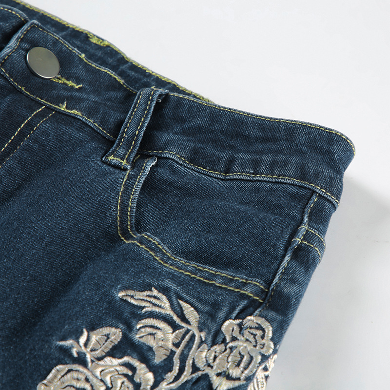 Rose Embroidery Retro Gradual Change Niche Slightly Spicy Jeans American Hot Girl Street Low Waist Thin Personality Trousers_ecoleips.com