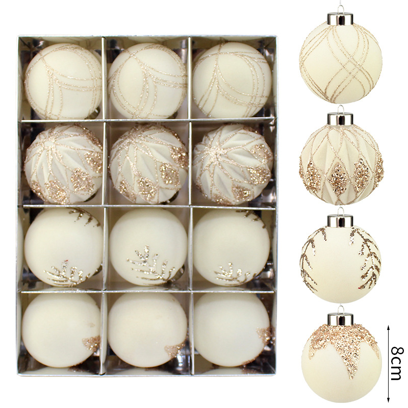 Amazon nuevo producto transfronterizo 8cm Navidad decoración dibujada a mano set de bolas de Navidad colgante de árbol de Navidad