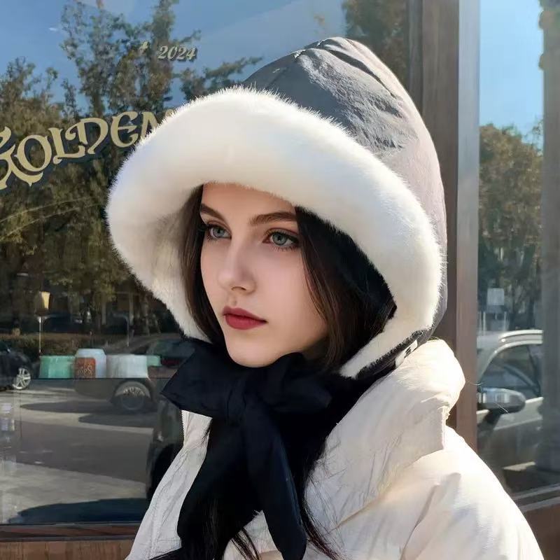 羽绒棉毛绒帽子女款秋冬季巴拉克拉法帽大头围加厚保暖护耳雷锋帽|undefined