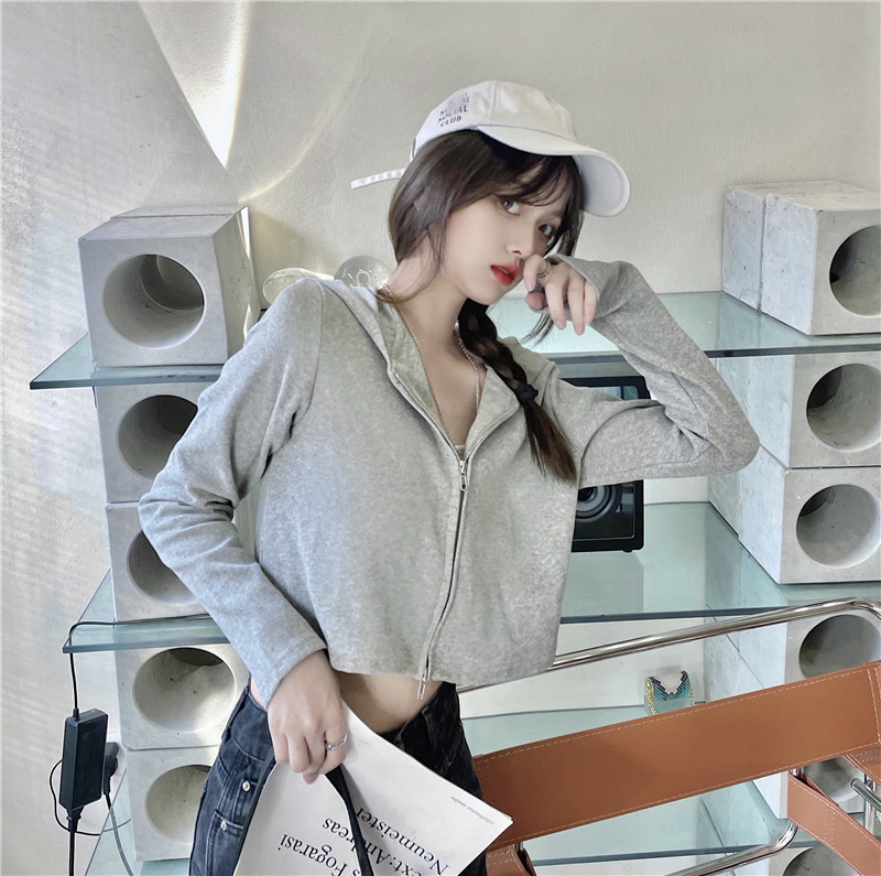 Chaqueta Corta con Capucha y Cremallera de Manga Larga para Mujer, Estilo Coreano, Holgada, Informal, para Estudiantes, Otoño/Invierno 2025
