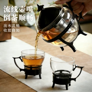 清库茶水分离套装逍遥茶具泡茶壶高硼硅玻璃耐热咖啡壶家用餐厅