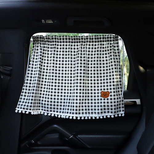 Car sunshades Plaid fabric suction cup insulated privacy car curtains Summer universal car sunshades