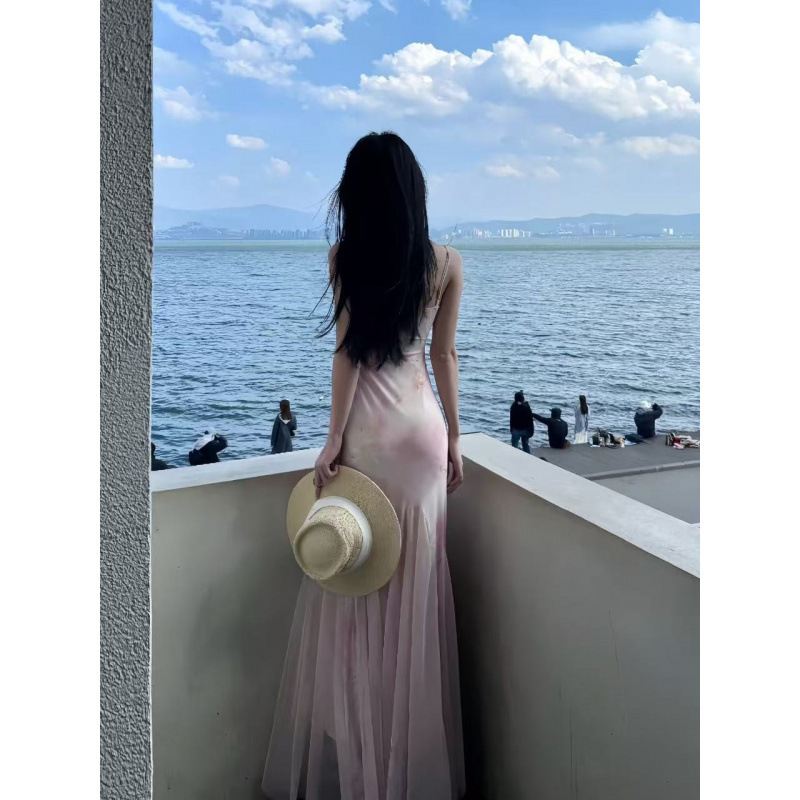タイのドーパミン島の休暇の雰囲気純粋な欲望甘くてスパイシーなスーパーフェアリーガール花柄メッシュヒップカバーサスペンダーロングスカート|undefined