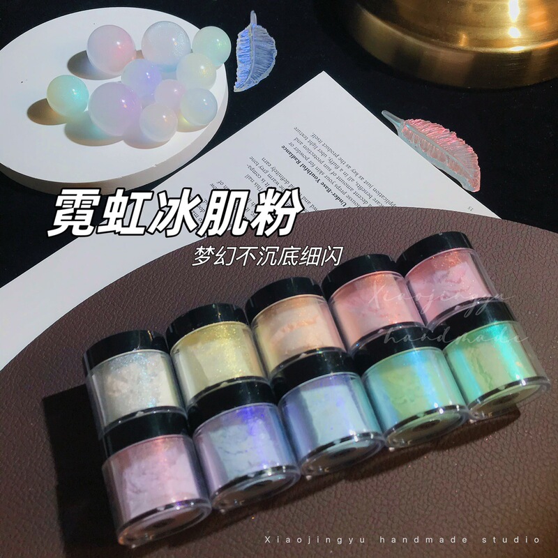10-Color Bottled Nail Art Neon Ice Skin Powder Fine Glitter Ice Transparent Aurora Magic Mirror Powder DIY Nail Art Glitter Powder Available in Multiple Colors