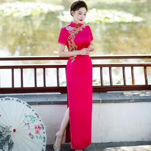 Fuchsia turquoise Qipao Chinese Dresses retro Qipao for women girls elegant costumes retro costumes cultivate shows the waiter miss etiquette Chinese dress