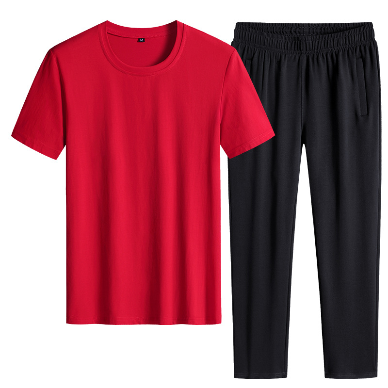 Trajes deportivos de verano delgados pantalones de manga corta de dos piezas de ropa de hombre casual camiseta de color sólido ropa deportiva se puede imprimir