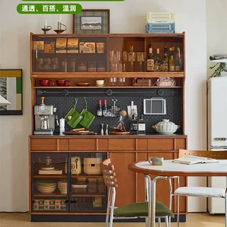中古风实木餐边柜靠墙一体储物收纳柜复古咖啡边柜家用橱柜茶水柜