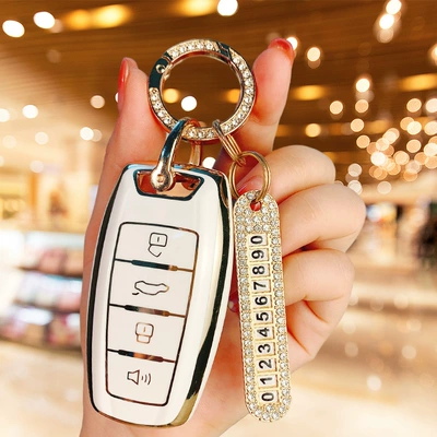 Car key bag – Special Haval Key Case for Haval - beautiful-white-single-shell-gold-diamond-ring-number-card