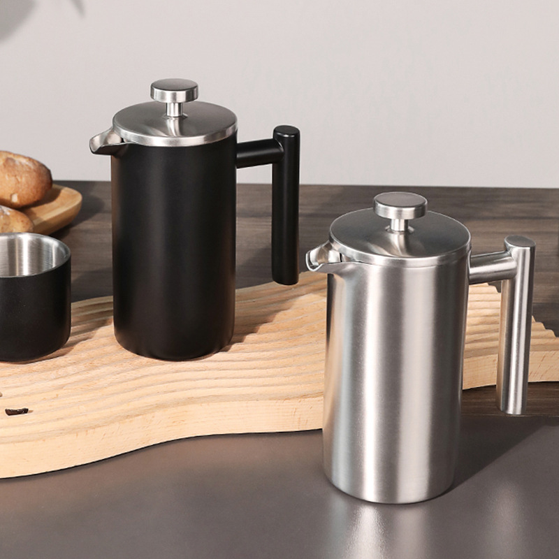 Highwin acampar al aire libre mano cafetera negro doble capa de acero inoxidable 304 presión francés té cafetera