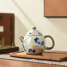 汝窑鱼藻纹龙蛋壶茶壶泡茶器家用陶瓷茶具泡茶单壶开片可养茶具