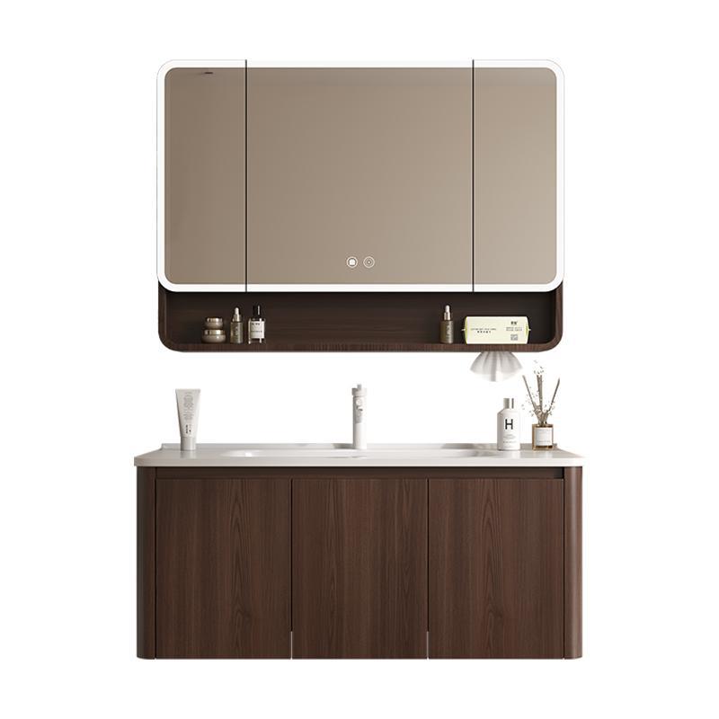 Nuevo gabinete de baño de madera chino combinación de paneles de abeja color nuez cerámica lavabo lavabo lavabo