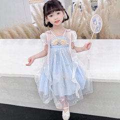 Girls' Hanfu Summer Thin Dress Children's Skirt Ancient Style Embroidery Super Fairy Little Baby Summer Outfit 2024 New Arrival