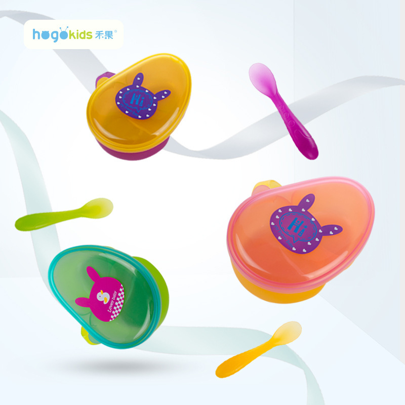 Children's fruit bowl baby food supplement Bowl Spoon infant grid feeding fruit mud biscuit box tableware 1 year old 2 baby 3