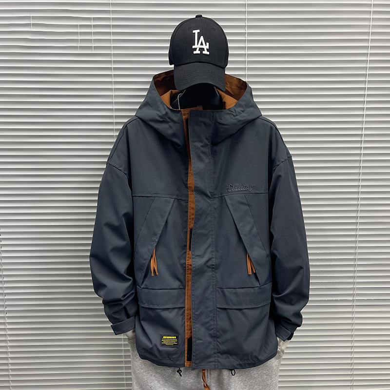 Cross-border 2024 Sports Jacket Men's Autumn Fashion Brand Hooded Charge Top Mountain Windproof Work Jacket Men's