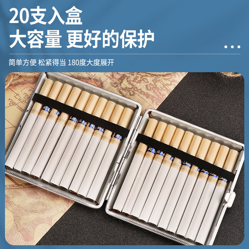 Handscroll Leather Cigarette Case 20 Pack Ultra-Slim Metal Simple Cigarette Portable Cigarette Case Cigarette Clip Men's Gift