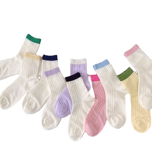 Mesh White Socks for Women, Summer Thin Breathable Pure Cotton Candy-Colored Hollowed-Out Crew Socks, Instagram-Fashionable Mid-Calf Socks
