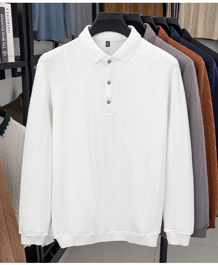 Otoño e invierno engrosado de manga larga de hombre con solapa polo nuevo jersey jacquard de punto de mediana edad hombre suéter simple